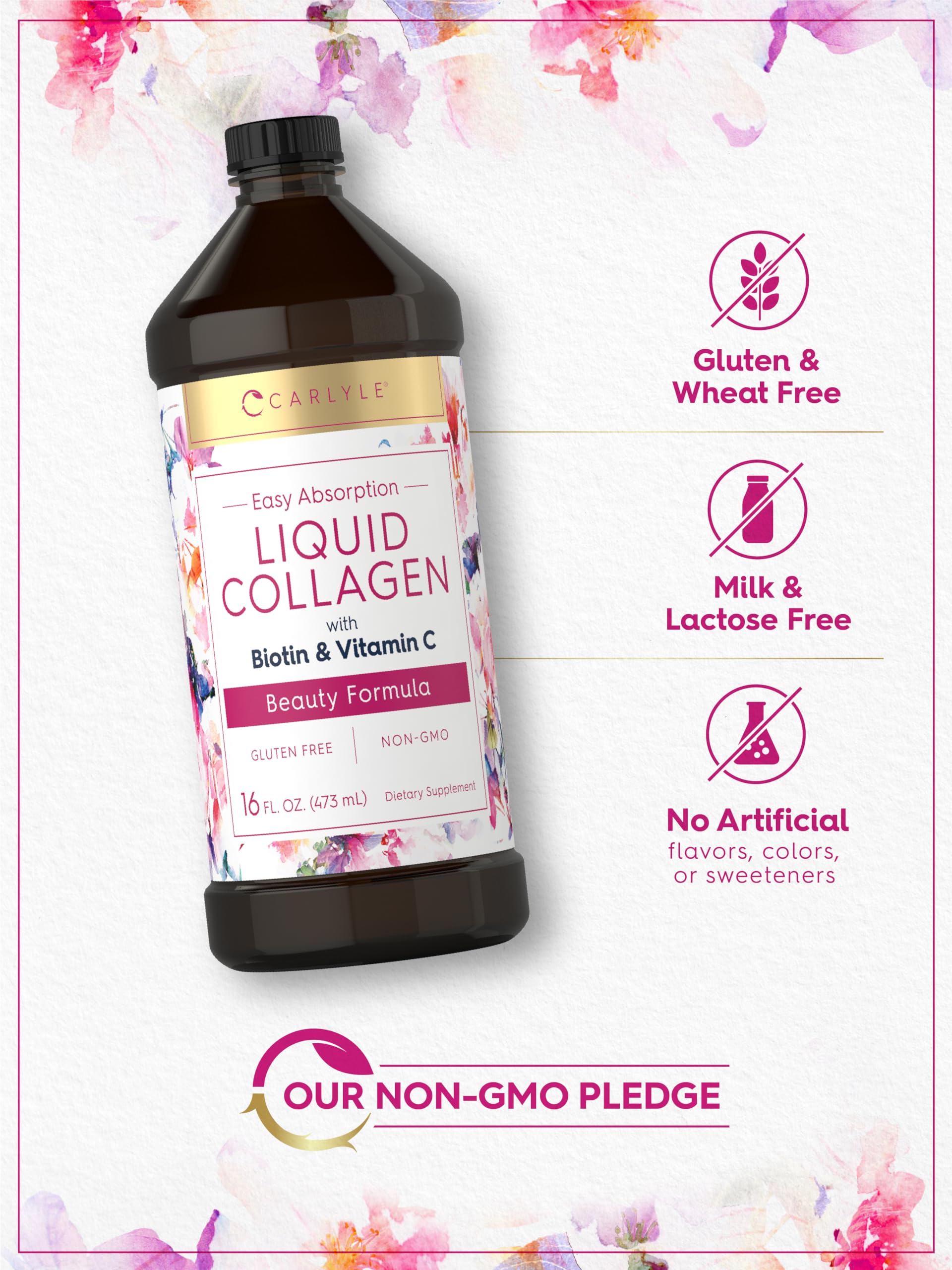 Carlyle Liquid Collagen 16 fl oz | with Biotin and Amino Acid Protein | Berry Flavor | Non-GMO, Gluten Free